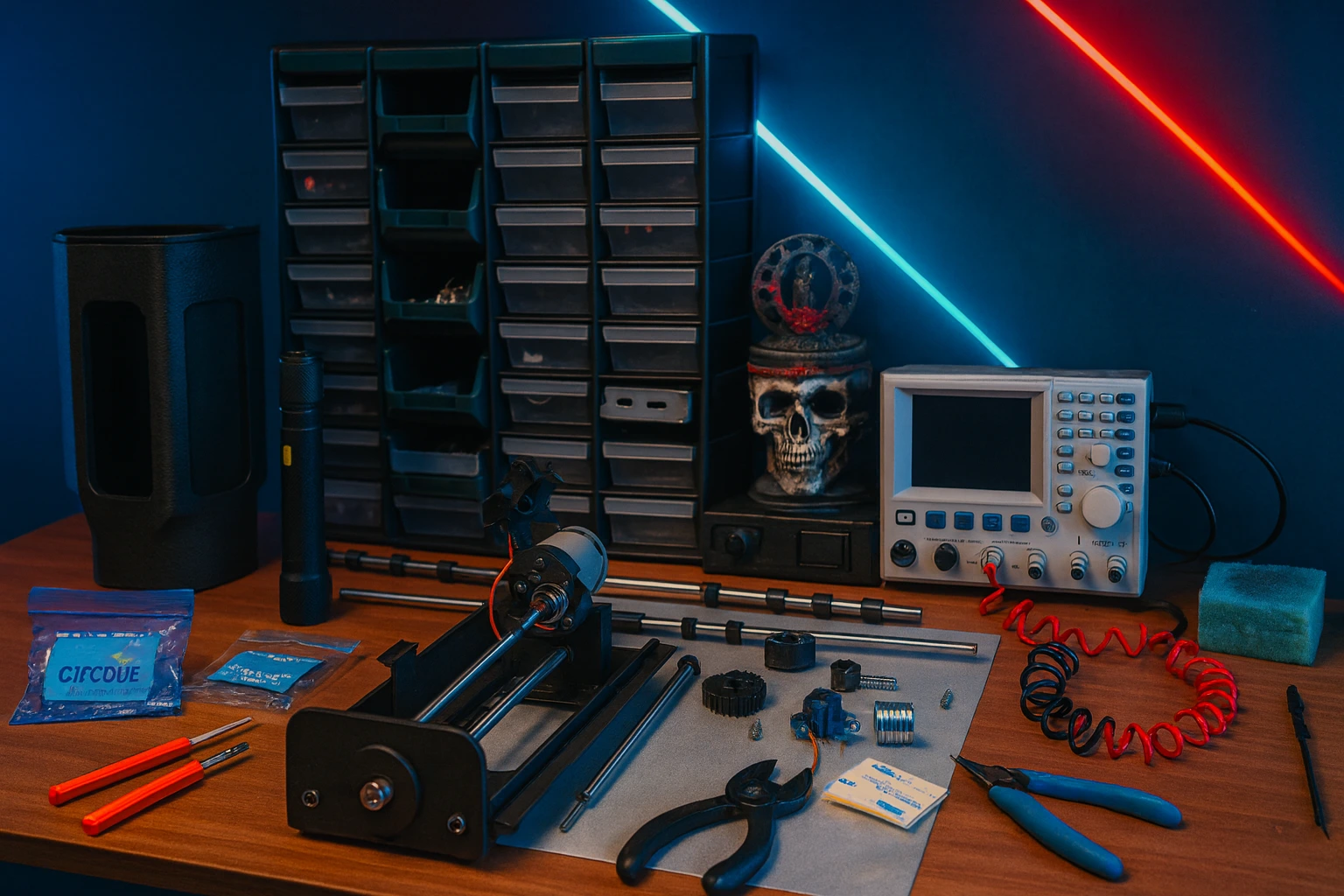 Radni stol s alatima i komponentama